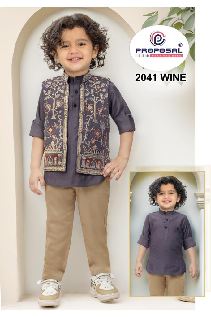 2041 Wine Embroidered Ethnic Kurta Set
